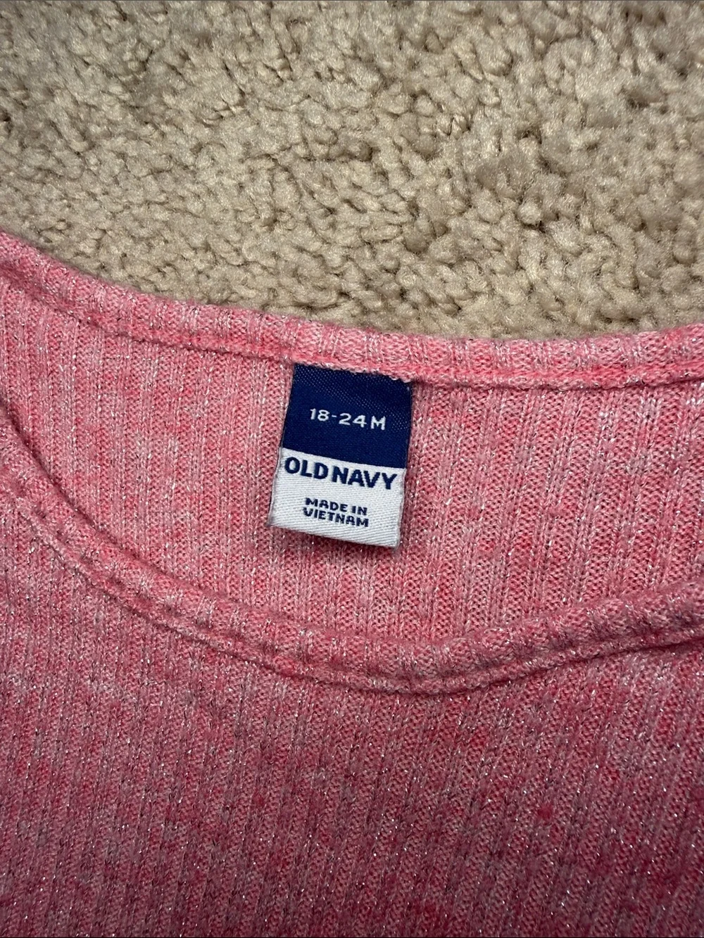 Old Navy Girls Pink Sparkle Ribbed Long-Sleeve Knit Dress